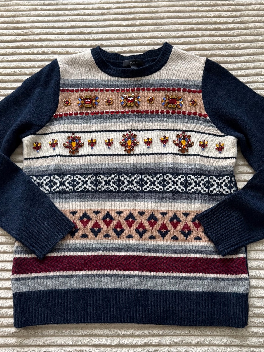 J.Crew Vintage-ish Jeweled Fair Isle Wool Sweater